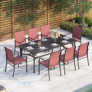 MAISON ARTS 9-Piece Outdoor Dining Set with 8 Textilene Chairs and Rectangle Dining Table