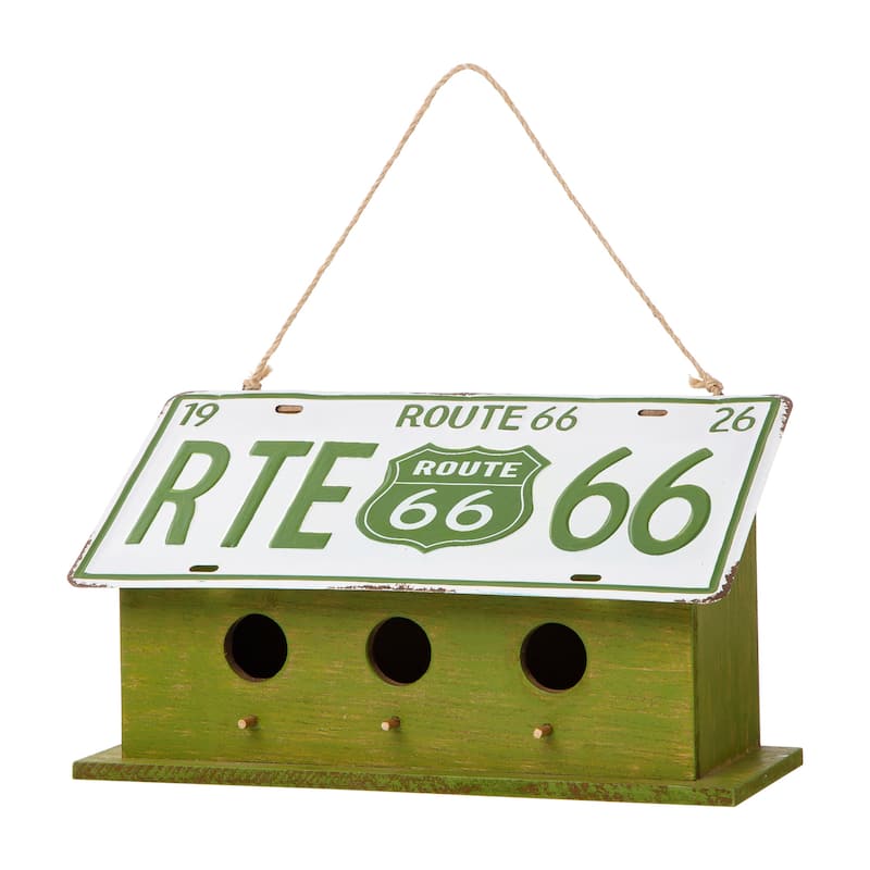 Glitzhome 14"L Distressed Wood/Metal Licence Plates Cottage Birdhouse