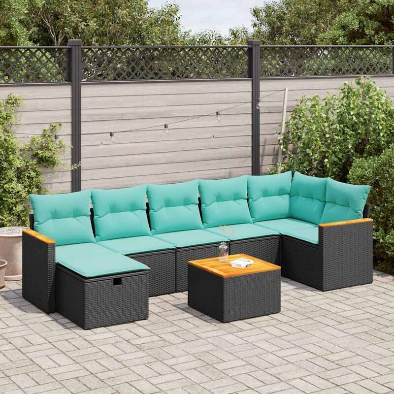 vidaXL 7 Piece Patio Sofa Set with Cushions Black Poly Rattan - 21.7 x 24.4 x 27.2 - 7-piece Black-with storage collection