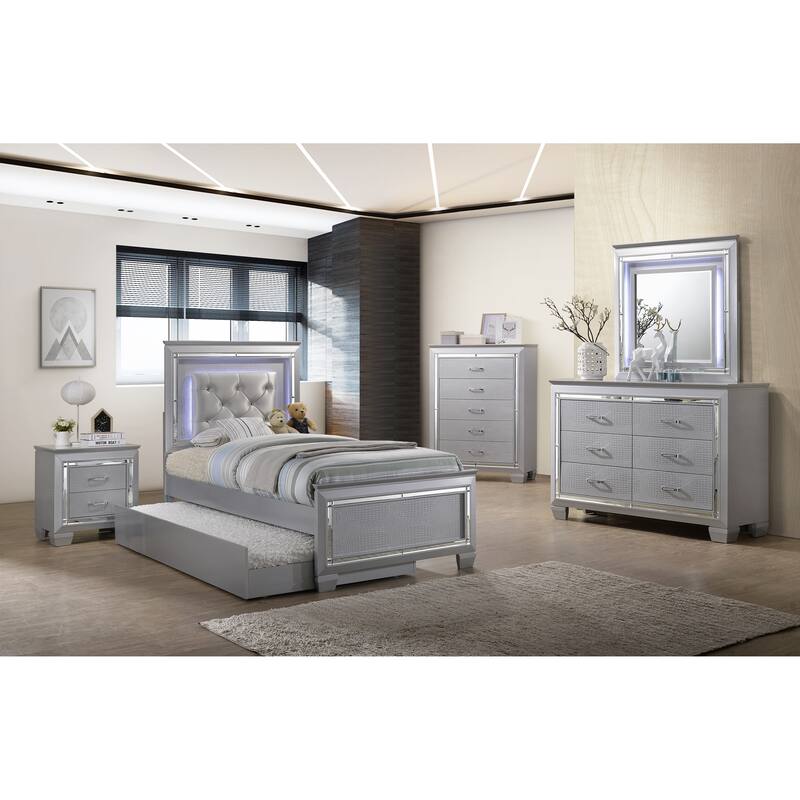 Lavina Silver LED Faux Leather Upholestered Tufted Bed