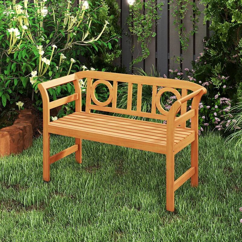 Gymax 47'' Outdoor Loveseat Bench w/Curved Armrests for Backyard Front