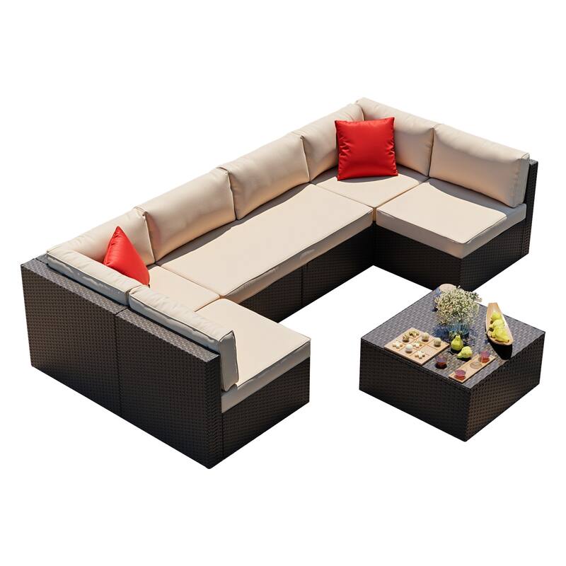 Futzca 7 Pieces Wicker Outdoor Patio Furniture Sofa Set