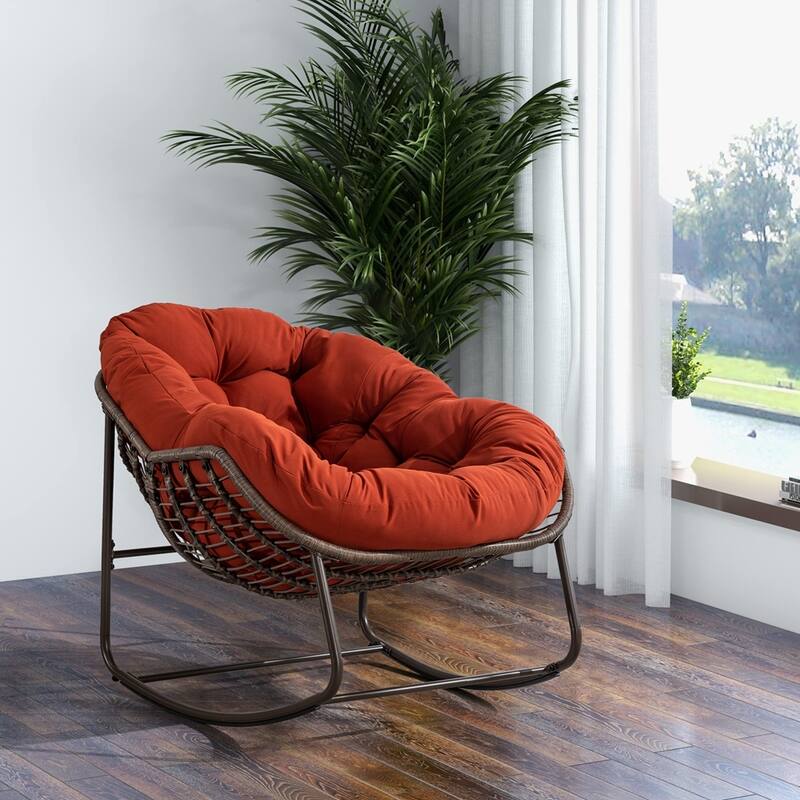 Rocker Recliner Chair Rattan Rocking Chair with Padded Cushion