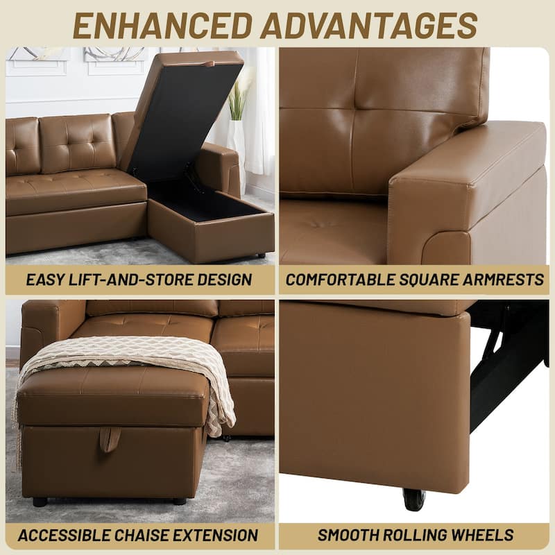 Reversible Sectional Sleeper Sofa with Storage Chaise & Pull-Out Bed