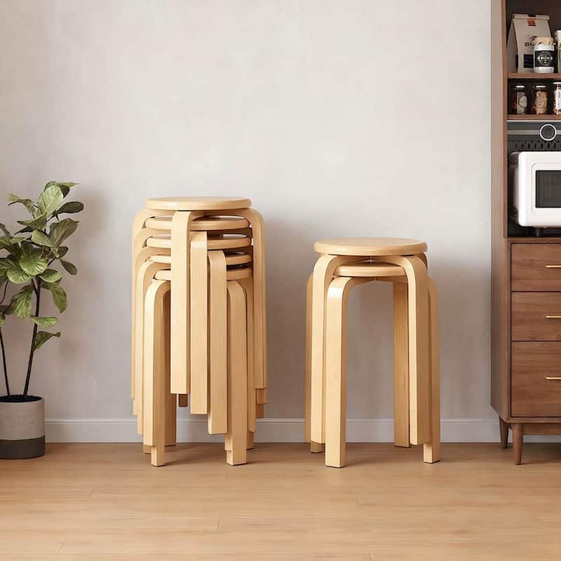 11.4" Stackable Round Backless Bentwood Stool, Set of 4