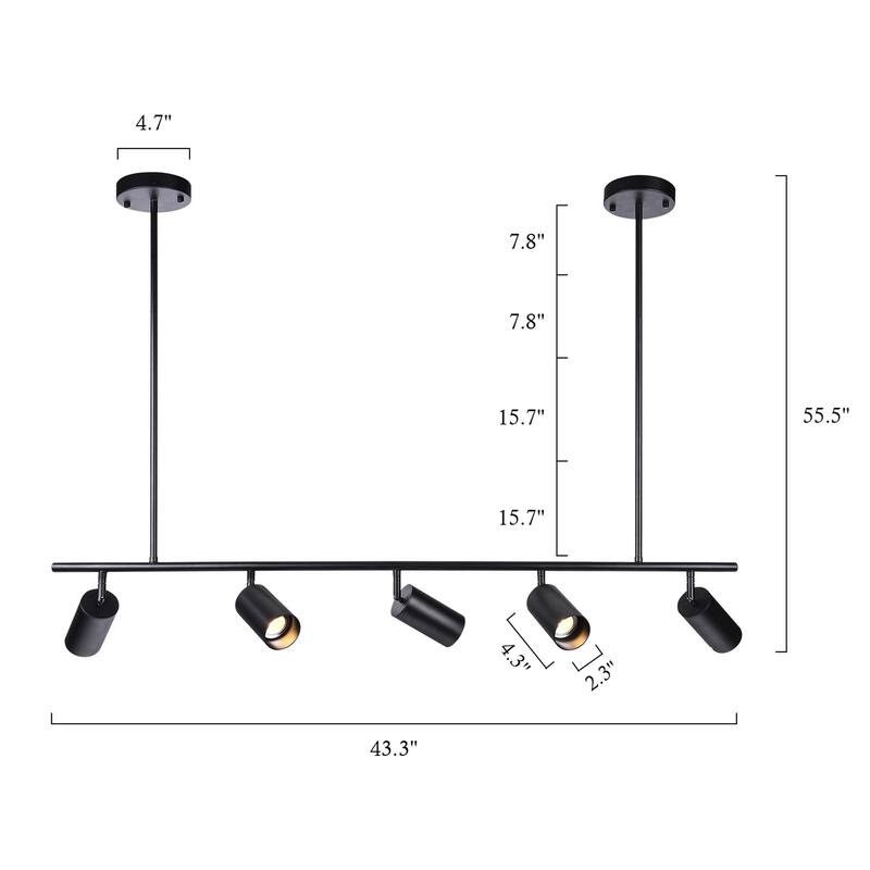 5-Light Black/ Gold Modern Industrial Adjustable Linear Ceiling Track Lighting Kit Spot Tracking Light Pendant