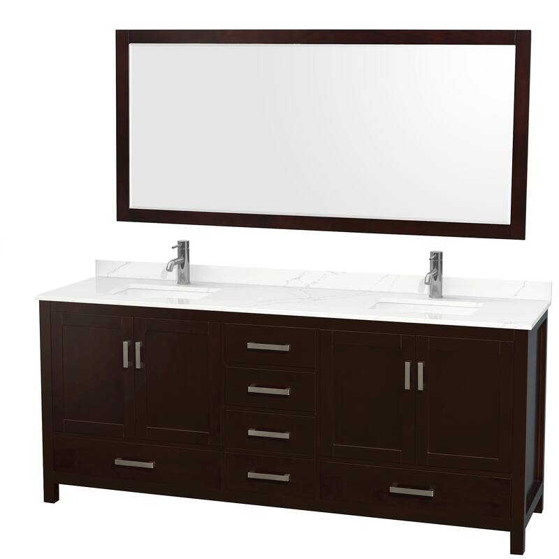 Wyndham Collection WCS141480D-QTZ-UNSM70 Sheffield 80" Free Standing - Espresso / Giotto Quartz Top / Brushed Chrome