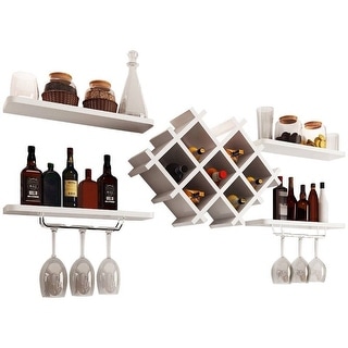 White Piece Wall Mounted Wine Rack Set with Storage Shelves