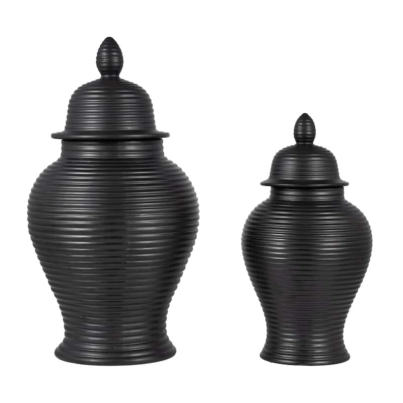Sagebrook Home Ribbed Textured Ceramic Ginger Temple Jar - 9" x 9" x 18"