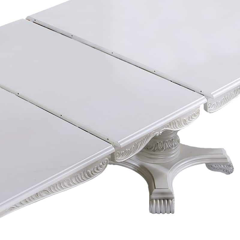 Zenie Dining Table, Extension Leaf, 77-95 Inch, Classic White Solid Wood