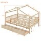 preview thumbnail 27 of 56, Full Size Wooden House Bed with Two Drawers and Solid Pine Frame