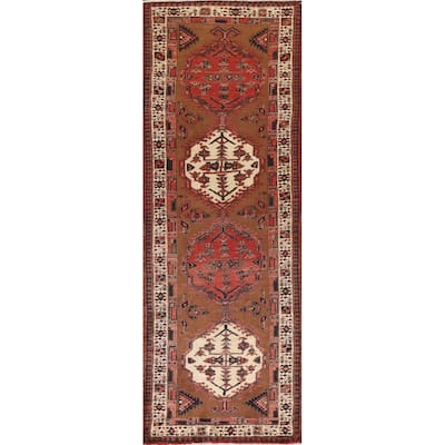 Brown Ardebil Persian Vintage Runner Rug Handmade Wool Carpet - 3'3"x 10'9"
