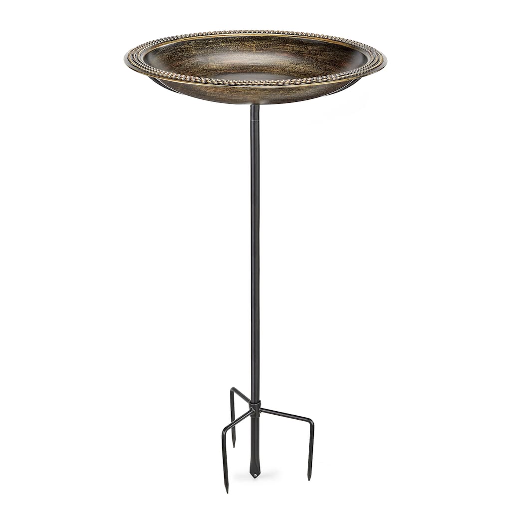 18" Beaded Copper Birdbath with Garden Pole