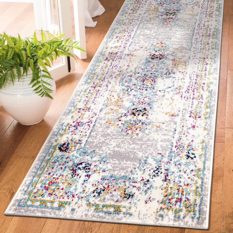 World Rug Gallery Boho Abstract Vintage Oriental Area Rug - 2' x 7' - Grey - Runner