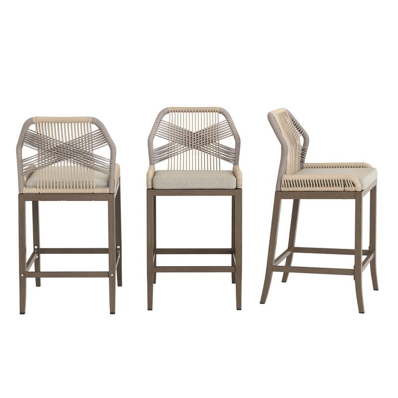 Modern Aluminum Counter Height Bar Stools, Upholstered Counter Stools with Back - 27.5"H