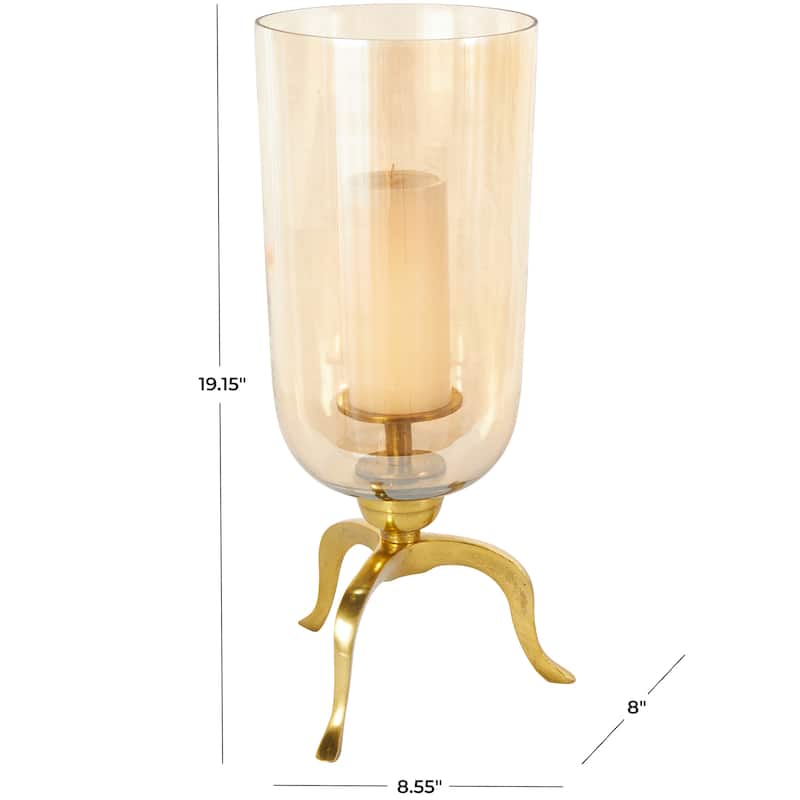 Aluminum Metal Single Candle Hurricane Lamp - Gold - Roche River Decor
