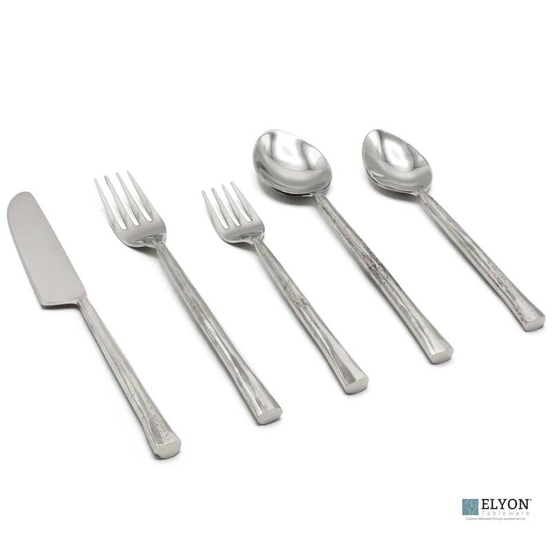 Elyon Lavista Reflective Silver 20 Piece Flatware Set Indian Artisan-Made Set Hand-Forged Stainless Steel Service for 4