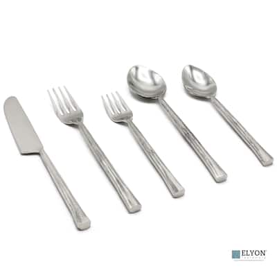 Elyon Lavista Reflective Silver 20 Piece Flatware Set Indian Artisan-Made Set Hand-Forged Stainless Steel Service for 4