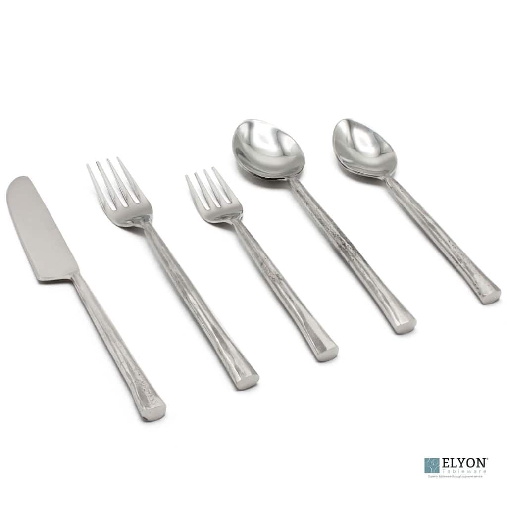 Elyon Lavista Reflective Silver 20 Piece Flatware Set Indian Artisan-Made Set Hand-Forged Stainless Steel Service for 4