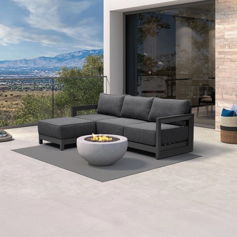 PURPLE LEAF Caesar Outdoor Couch with 9.6" Thick Cushion and Table for Yard Porch Deck, Grey Outdoor Patio Conversation Sets - 3 Seats+1 Ottoman - L-shaped