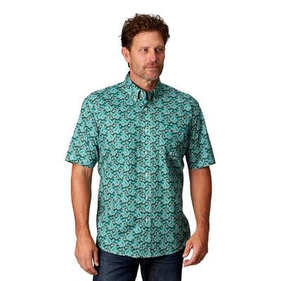 Roper Western Shirt Mens S/S Button Print Green 03-002-0326-4029 GR