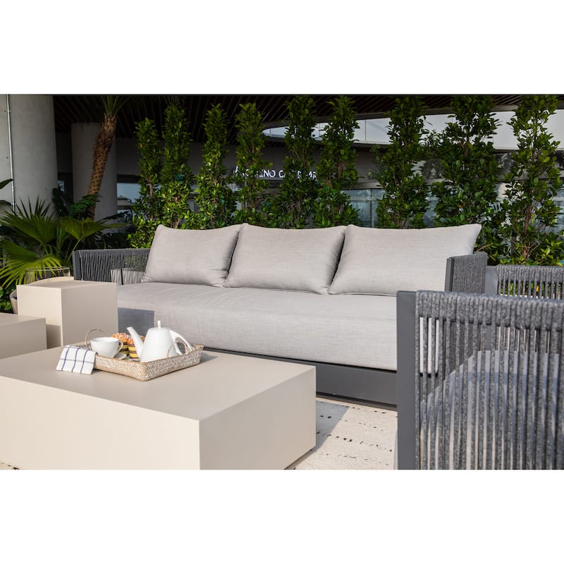 Elementi Capri Outdoor Aluminum 3-Seat Sofa with Sunbrella® Cushions