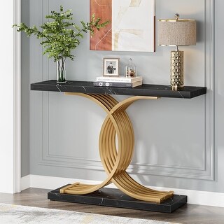 Modern 39-Inch Console Table with Geometric Metal Legs and Faux Marble ...