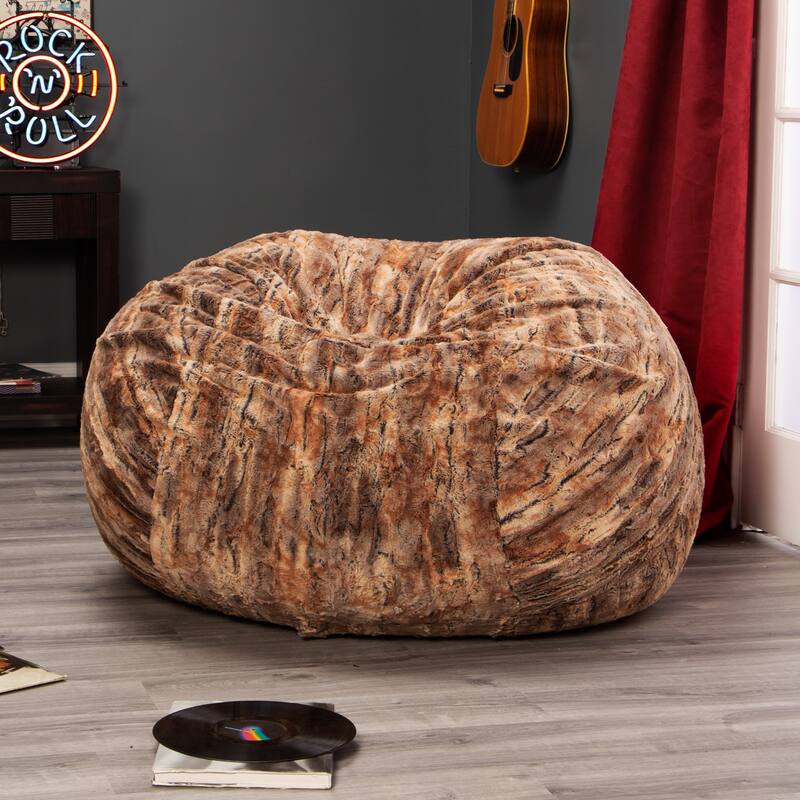 Plush Round Bean Bag Chair - 48" - Red and Brown