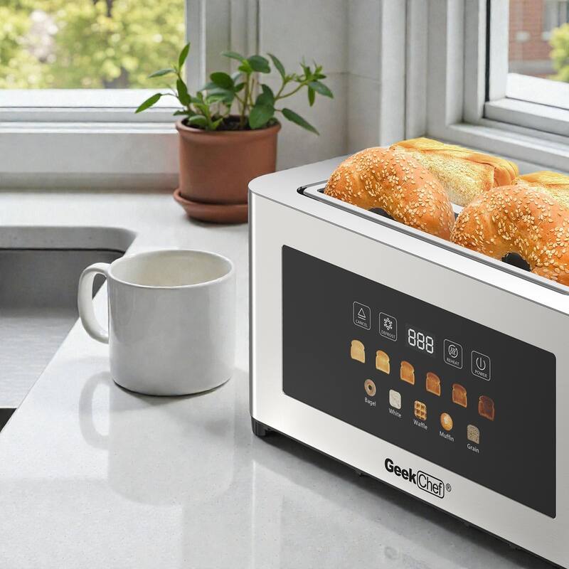 4 Slice Toaster with Extra Wide Slots, Stainless Steel Touch Screen Toaster with LED Display, Auto Shut Off