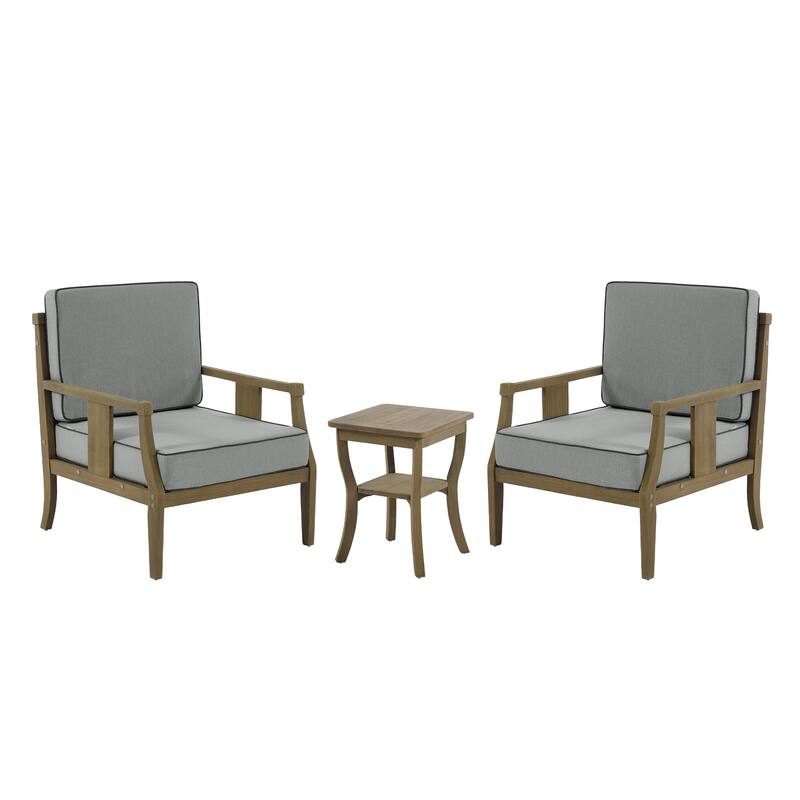 Wood Patio Bistro Set with Water-Resistant Cushions(Set of 3)