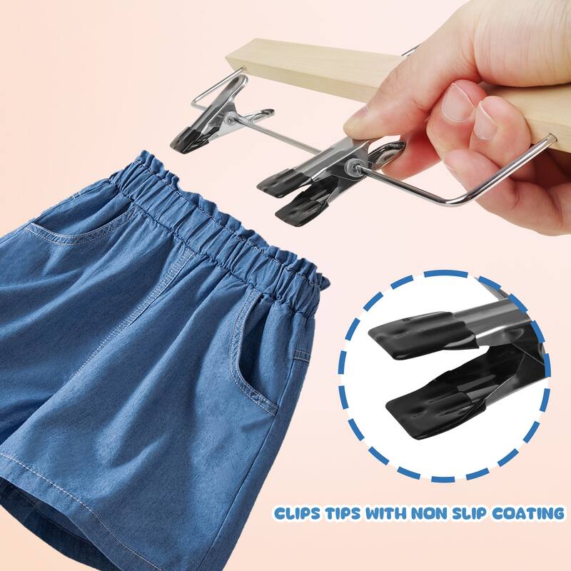 BP4U Kids Wooden Pants Skirts Hangers, Baby Solid Wood Hangers with Clips for Toddler & Children's Trousers, Slacks, Jeans