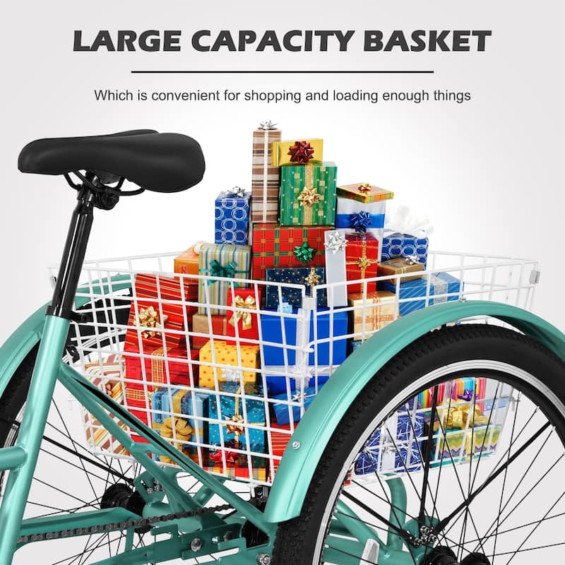 DoCred Mountain Tricycle 7 Speed 3 Wheel Bike with Basket