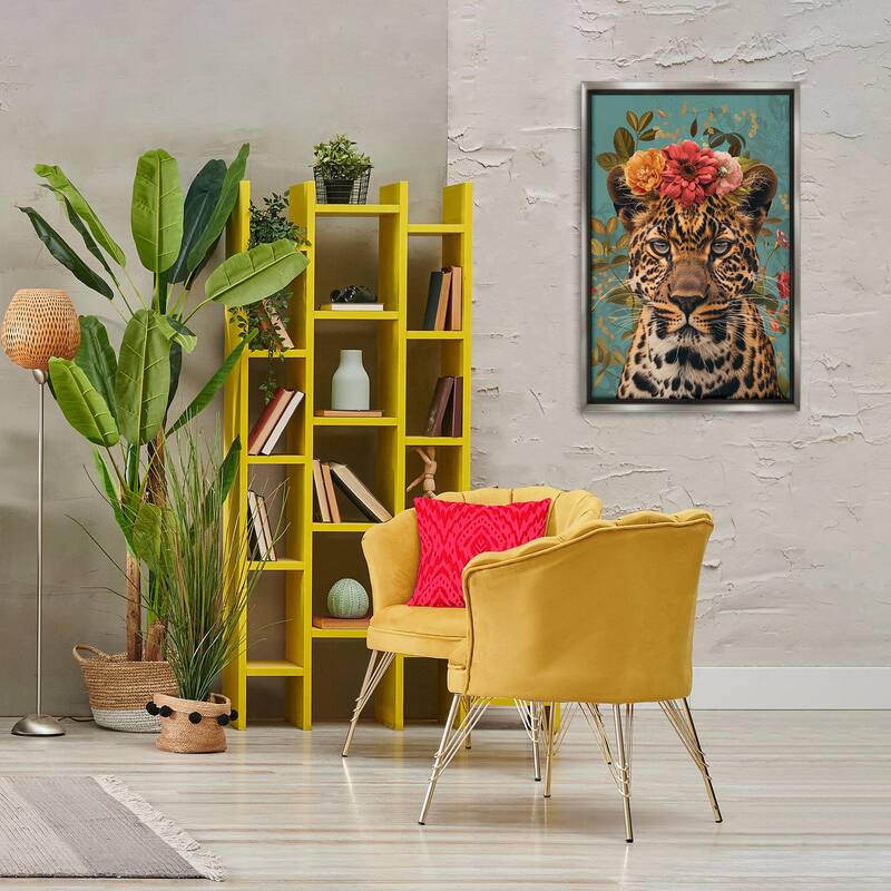 Stupell Floral Crown Wild Cheetah Framed Floater Canvas Wall Art Design By LSR Design Studio