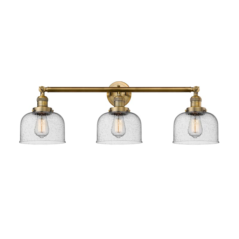 Innovations Lighting Large Bell 3 Light 32" Wide Bathroom Vanity Light - Brushed Brass / Seedy