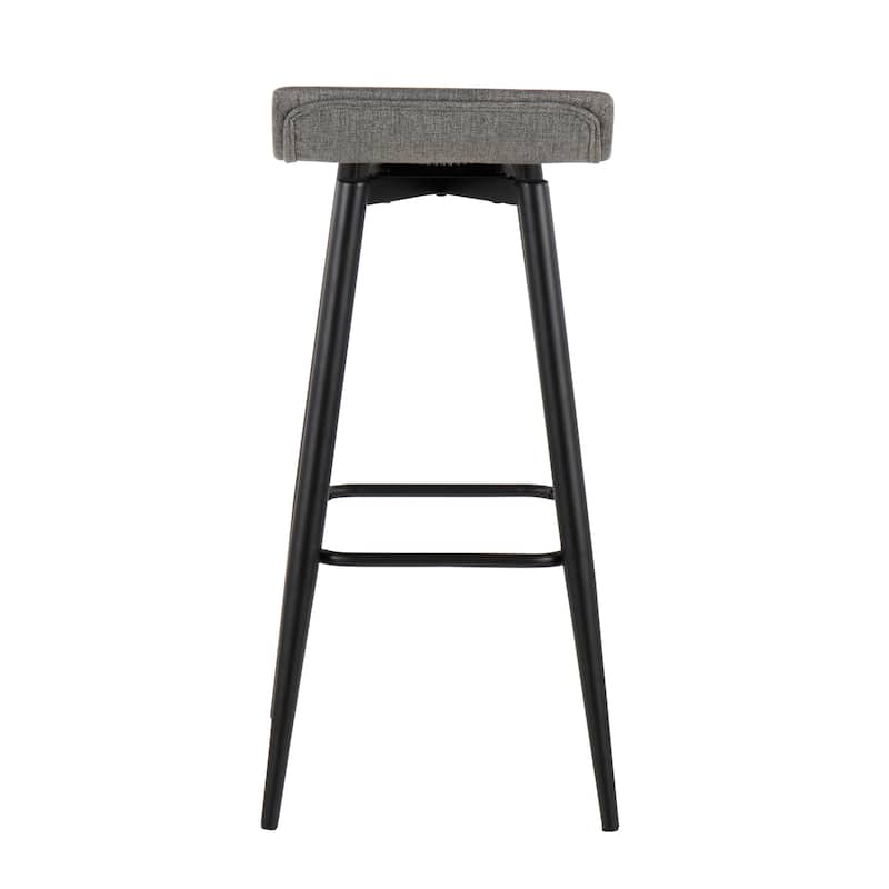 Ale Fixed-Height Bar Stool in Black Steel and Grey Faux - Set of 2 - 15"Lx15"Wx32.5"H