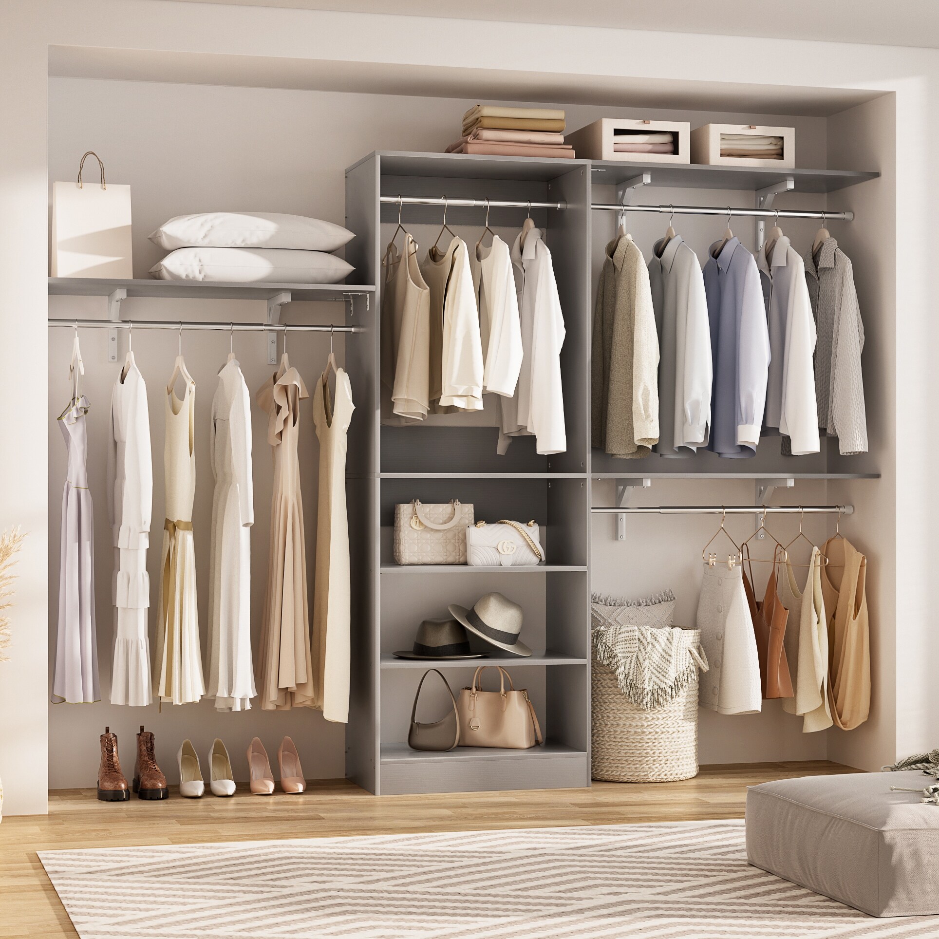 96'' W Tower Closet Organizer with DIY Shelves for Walk-in & Reach