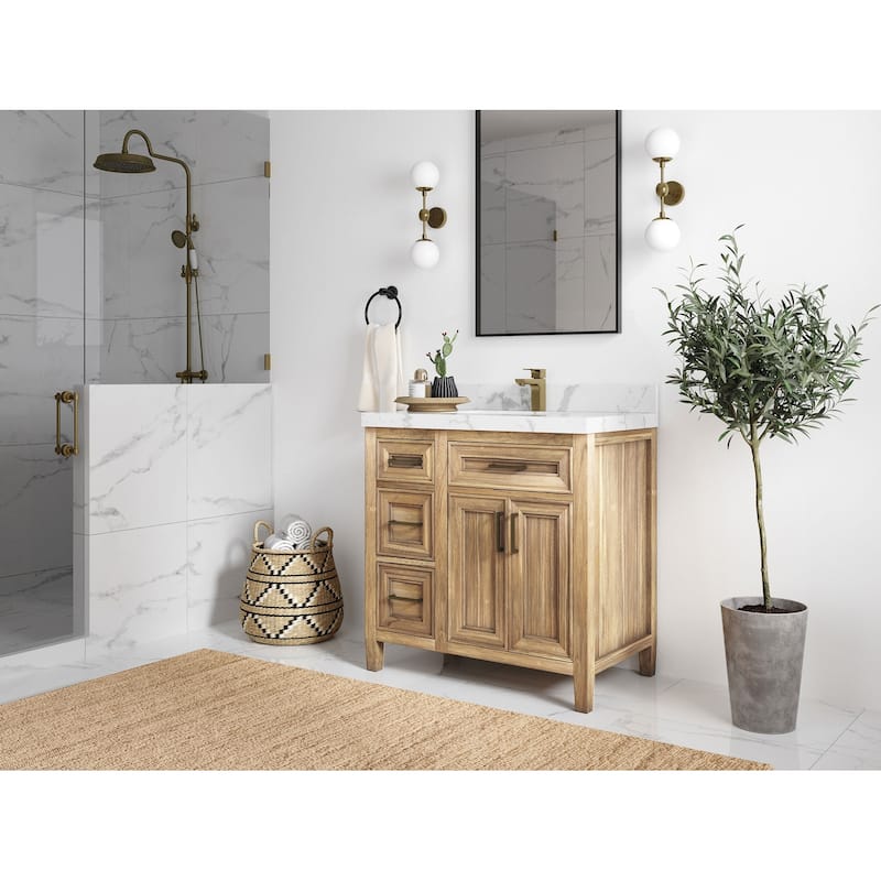 Willow Collections 36 in. W x 22 in. D Santa Monica Teak Bathroom Vanity Center with Countertop