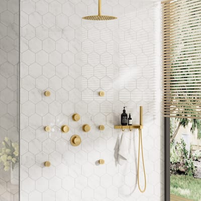 CASAINC Thermostatic 12 inch Rainfall Showerhead with Handheld Spray & 6 Body Jets Set(Can All Run Together) Rain Shower System