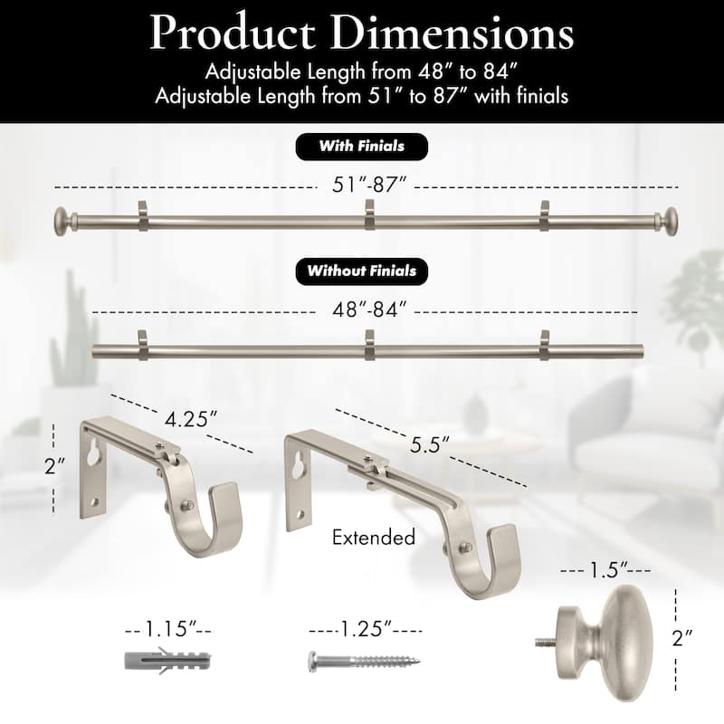 Meriville 1-Inch Diameter Prima Single Window Curtain Rod