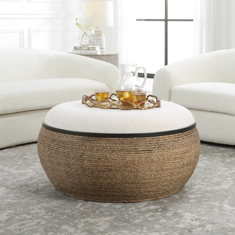 Uttermost Island Straw Storage Ottoman / Coffee Table - 36"W x 36"H x 18"D