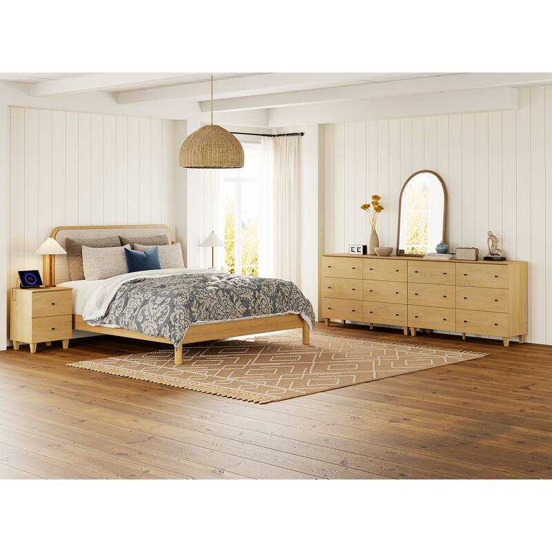 Bedroom 12-Drawer Dresser and Charging Nightstand Set, 94.4" Wide