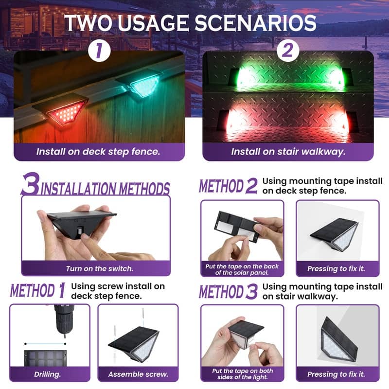 6 Pack Outdoor Solar Step Lights RGB Color Changing, Waterproof