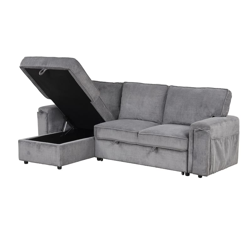Merax Upholstery Sleeper Sectional Sofa with Storage Bags and 2 Cup Holders
