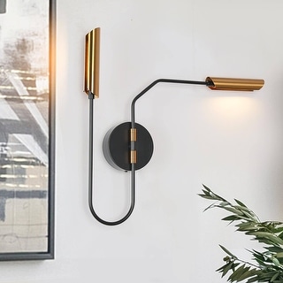 2-Light Mid-Century Modern Gold LED Wall Sconce Lighting for Living Room - 20 x 3 x 19.3