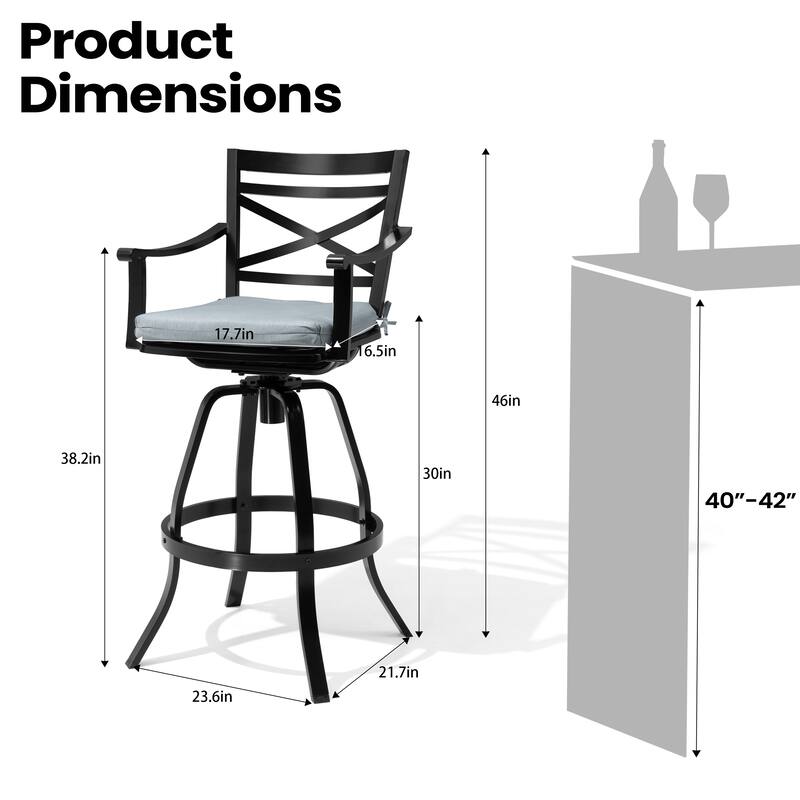 Pellebant Patio Outdoor Aluminum Swivel Bar Stools with Sunbrella Cushion - 21.7 in W x 16.5 in D x 46 in H