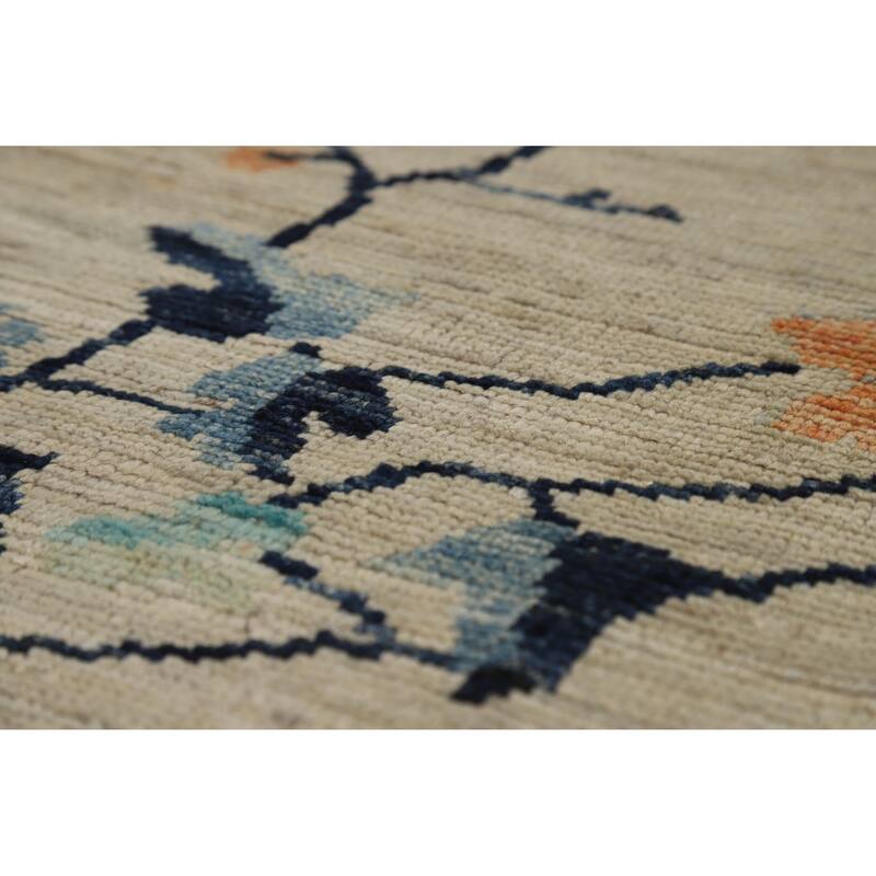 Hand Knotted Oriental 100% Wool Carpet Traditional Floral Beige & Ivories Art Deco Runner Rug - 14' 4'' X 4' 0''