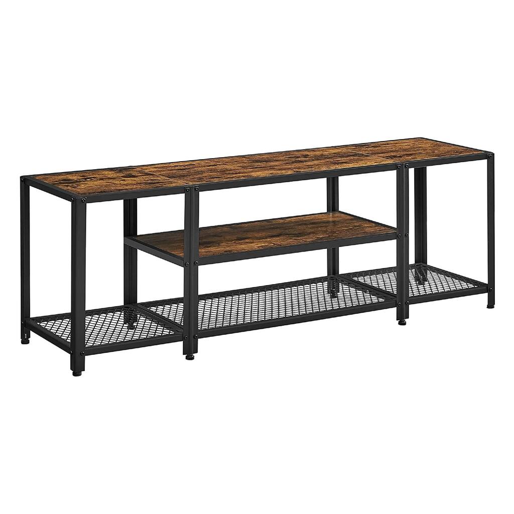 Sam 58 Inch Wood TV Stand Entertainment Center,3 Tier Shelves, Rustic Brown