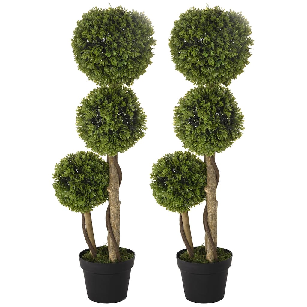 Set Of 2 3FT Artificial Tree Bamboo Tree Fake Plants in Pot For Home Office Living Room Decor, Green