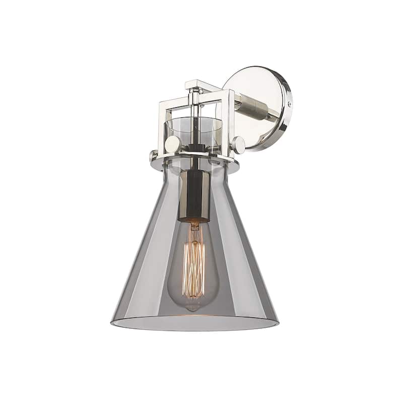 Innovations Lighting 411-1W-14-8 Newton Cone Sconce Newton Cone 14" - Polished Nickel / Plated Smoke