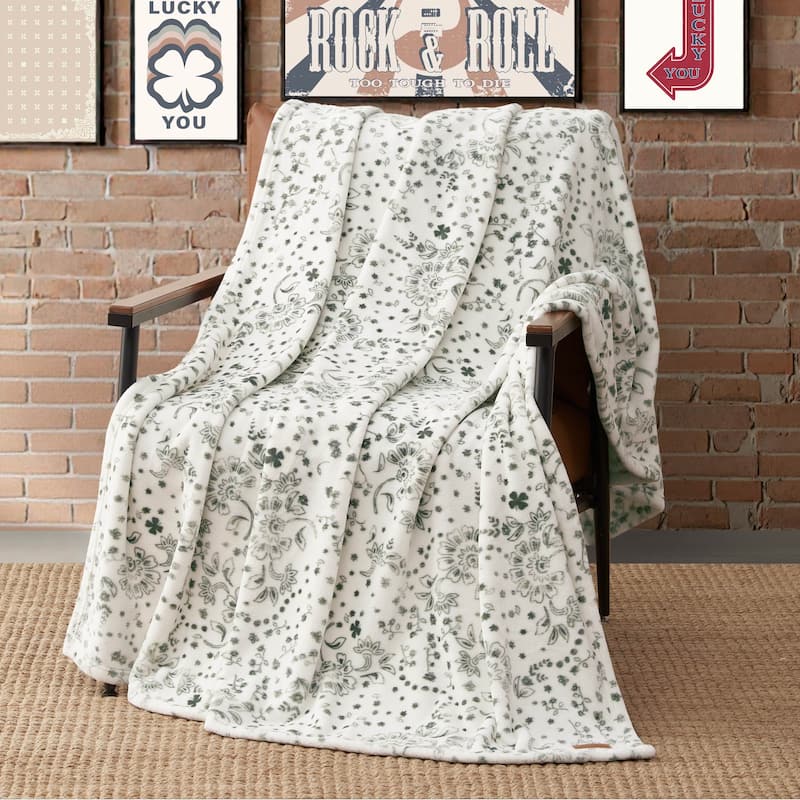 Lucky Brand Lucky Clovers Plush Throw Blankets
